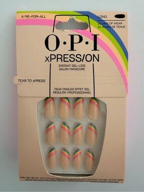 OPI Nude Press-On Nails with Pink, Green, Blue & Yellow Rainbow Tips